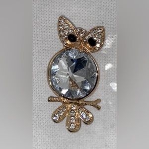 Owl Clear/Black Crystal Gold Tone Brooch Pin